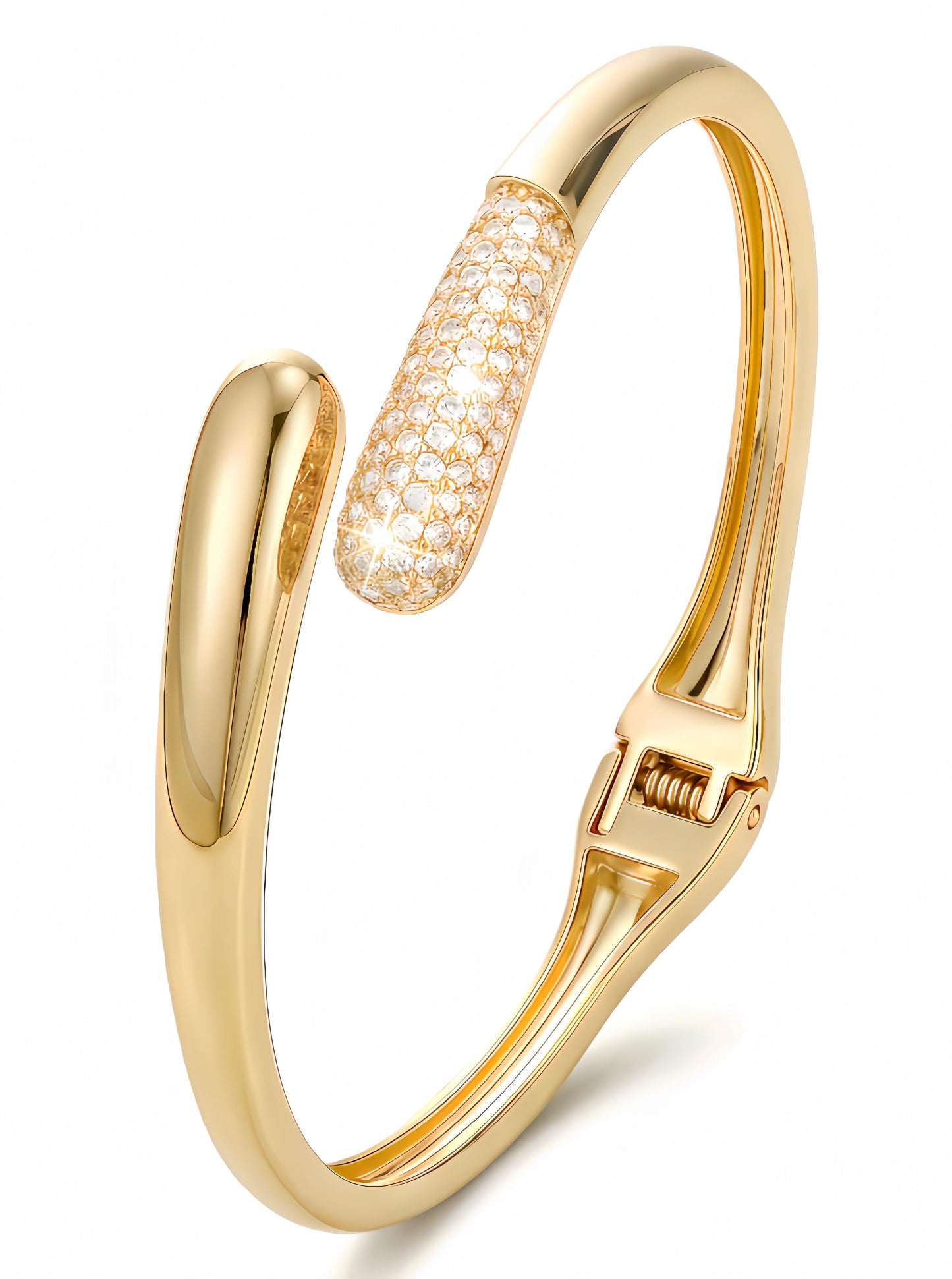 mulanci Gold Cuff Bracelets for Women, 14K Gold Plated Open Cuff Bangle Bracelet with CZ Pave, Minimalist Stackable Chunky Gold Bracelet for Women
