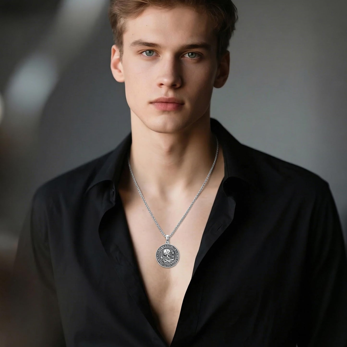 POIUY Memento Mori Necklace for Men Gothic Skull Pendant Stoicism Mori Jewelry Tree of Life Amulet Protection Gifts for Men Women 22+2 Inch Chain