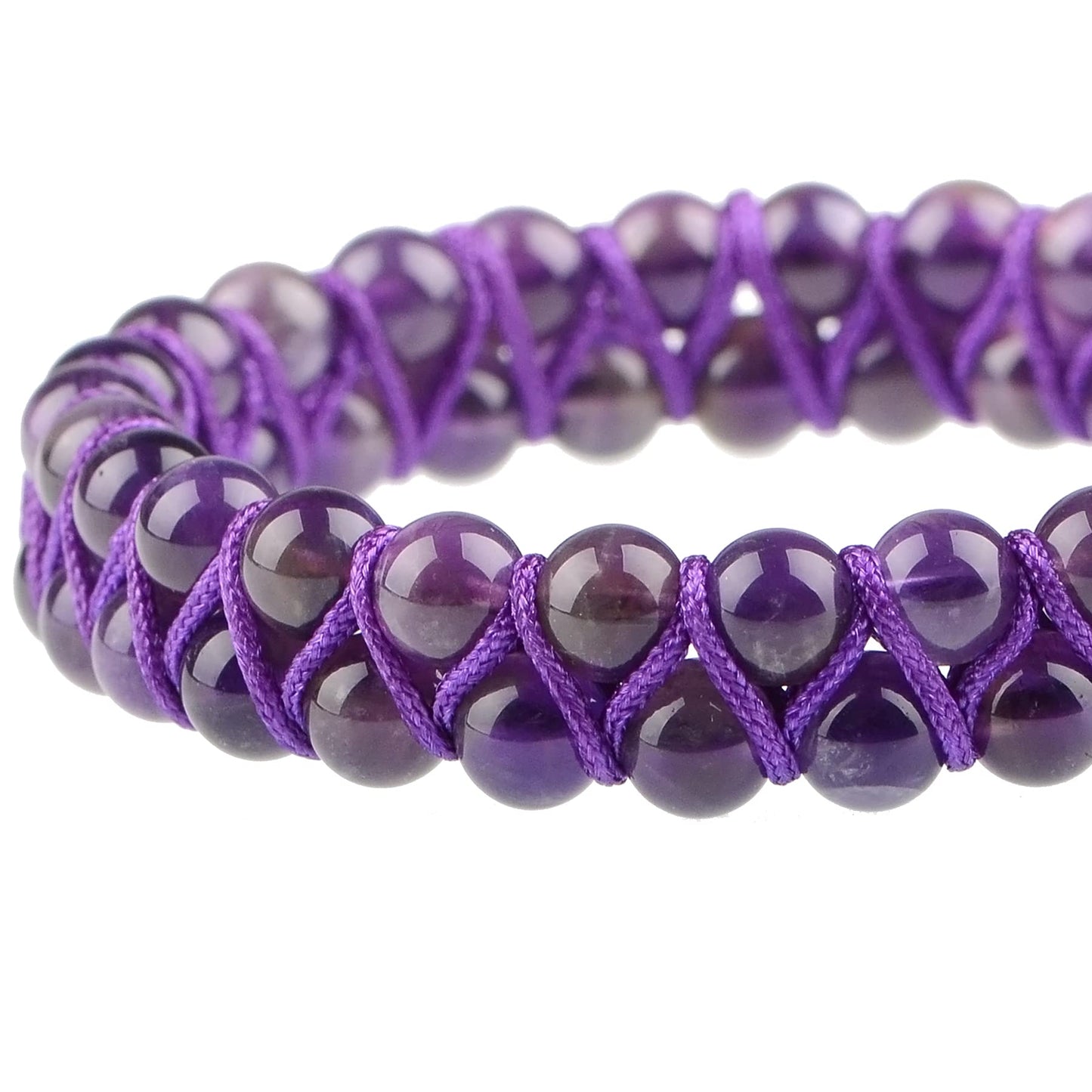 MASSIVE BEADS Natural Chakra Healing Power Crystals Macrame Bracelet Yoga Double Layer Stone Beads Gemstone Meditation Relax Anxiety Bangle for Unisex Women Men (Amethyst, 6mm)