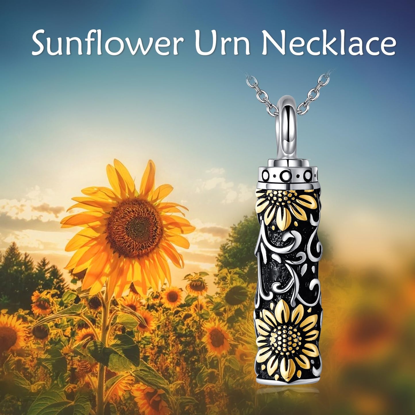 POPLYKE Sunflower Filigree Urn Necklace for Ashes for Women Sterling Silver Cremation Necklace for Ashes Keepsake Jewelry for Human Men