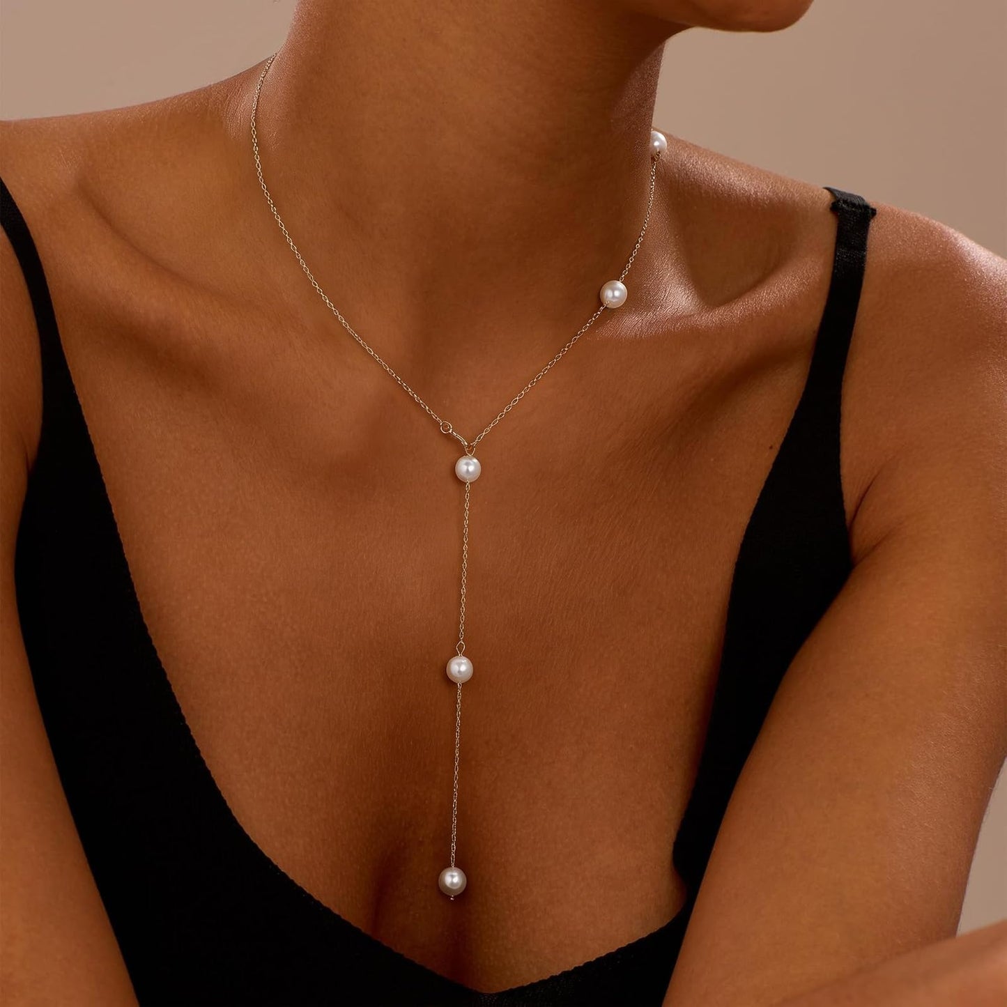 ENGCKSHI Necklace for Women, Dainty Long 14K Gold Y-Shaped Necklace Jewelry Trendy Beaded Layered Chain Drop Necklaces Jewelry Women Gifts