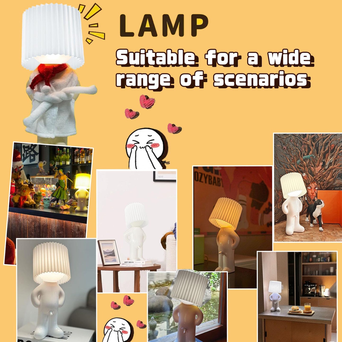MINILIF Funny Shy Boy Table Lamp，Novelty Plug-in Table Lamp for Home, Office, Bedroom, or Desk Decor - Gift Idea for Christmas, Valentine's Day, or Birthdays