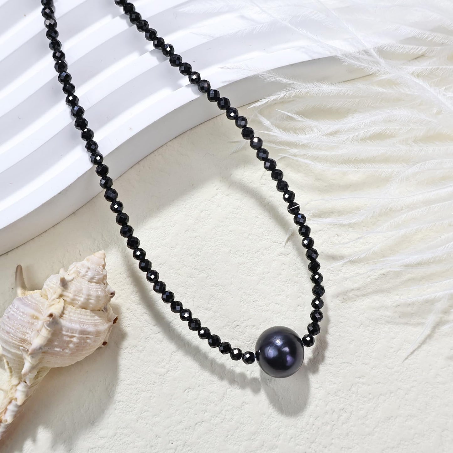 GEMTAL Black Pearl Necklace, Single Pearl Necklace for Women, Natural Gemstone Beaded Choker Dainty Black Pearls Pendant Necklaces for Women Jewelry Birthday Gift