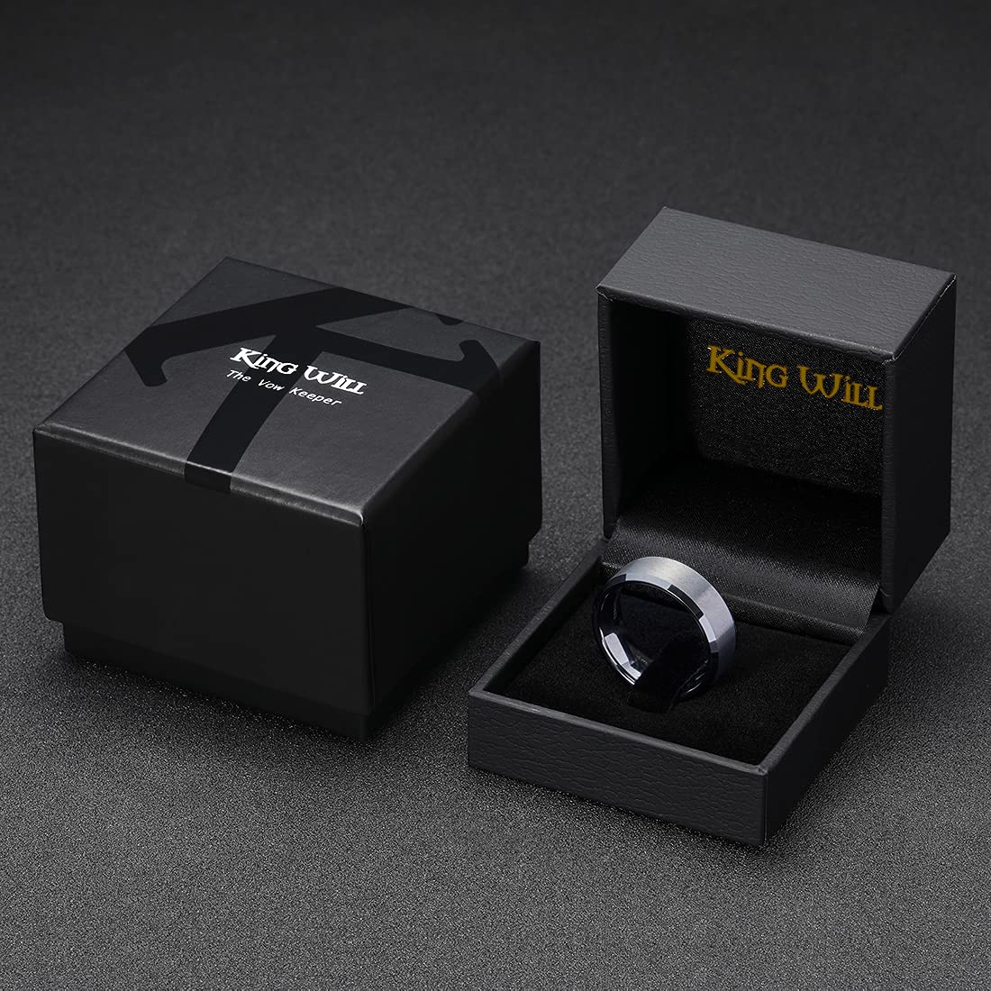 King Will 8mm Men's Silver Wedding Ring - Brushed Matte Surface, Beveled Polished Edge, Comfort Fit Size 9.5