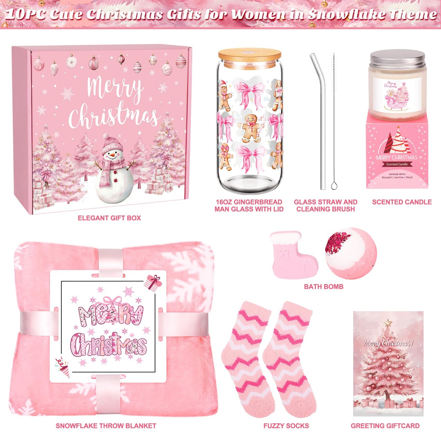 Christmas Gifts for Women Pink, Womens Christmas Gift Set 2025, Xmas Gifts Baskets, Snowman Presents for Women, Coworkers, Teacher, Sister, Mom, Wife, Friend, Secret Santa Gift
