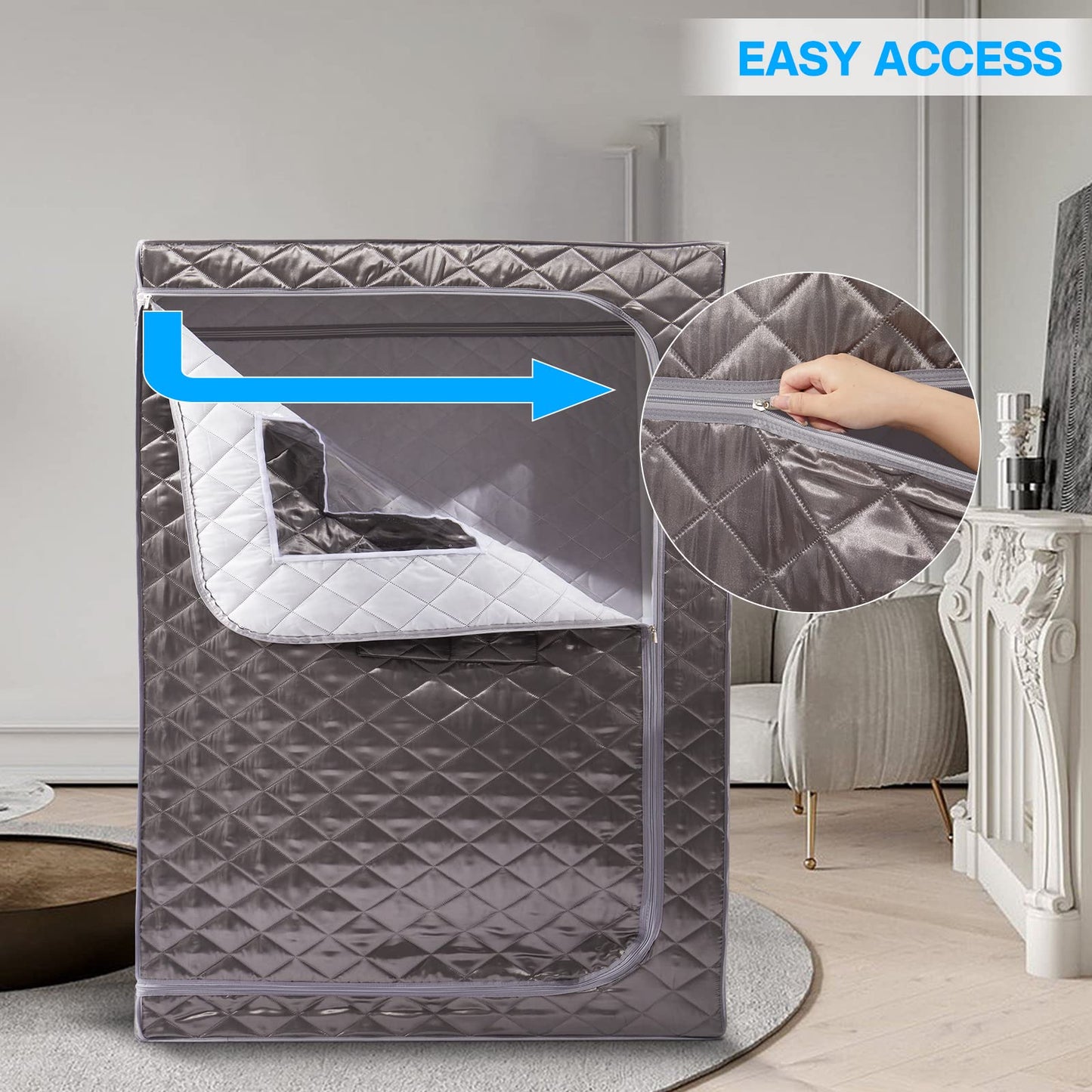 Smartmak Full Size Steam Sauna, One or Two Person Whole Body Large Space Home Spa, 4L Steamer & 2 Chair Included- Darkgrey