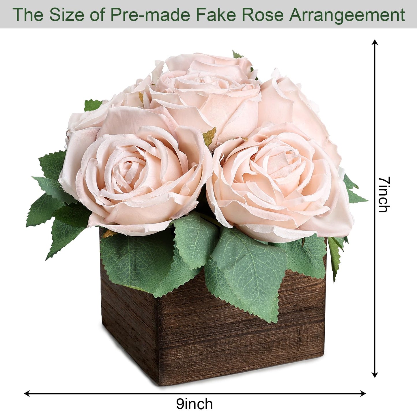 DIYDOFUN Dining Table Centerpiece Set of 6 - Pre-Made Aritifial Rose with Wooden Vase Fake Floral Arrangment Faux Flower for Wedding Bridal Tea Party Event Decorations - Boho