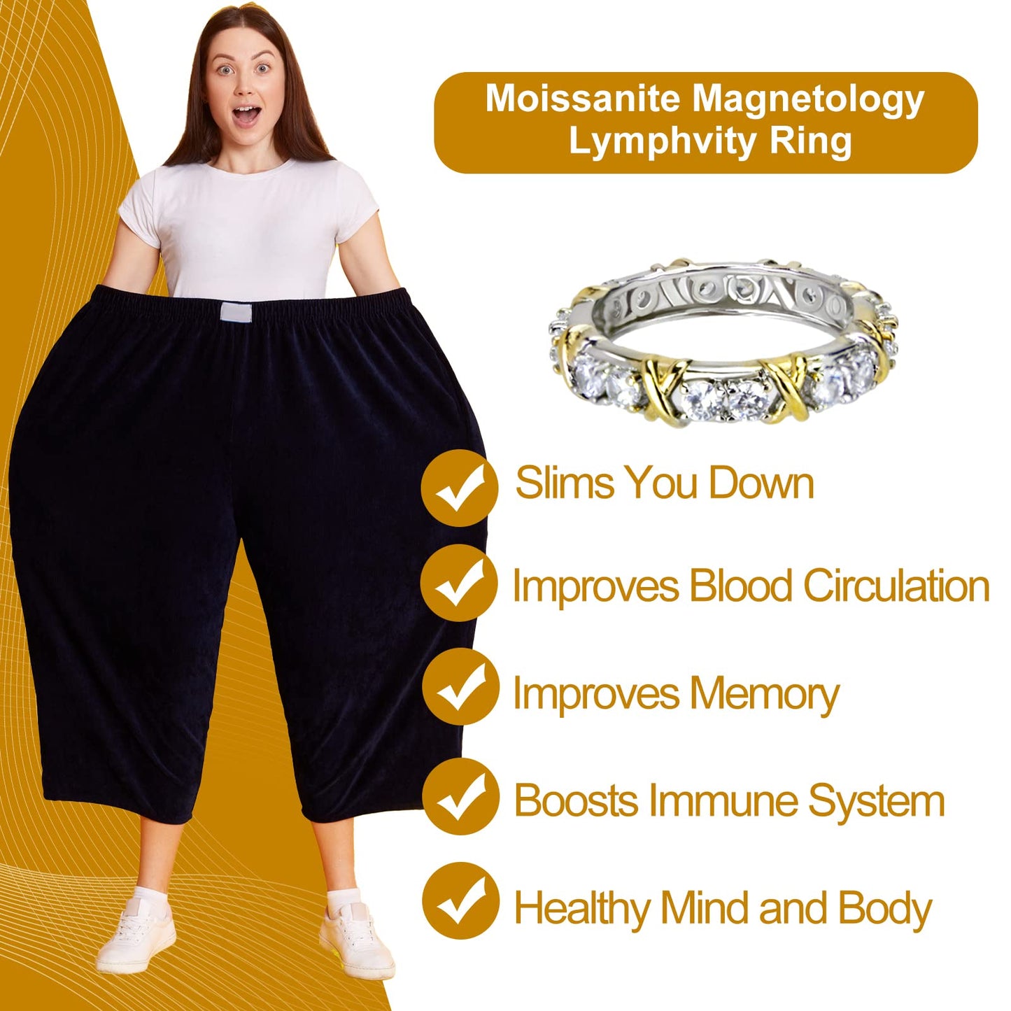 Azjachiny Moissanite Magnetology Lymphvity Ring, Magnetic Zircon Shaping Cross Full Moissanite Diamond Ring, Moissanite Rings for Women Weight Loss, Unclog Bloodstream and Lymph Nodes (Gold, new-7)