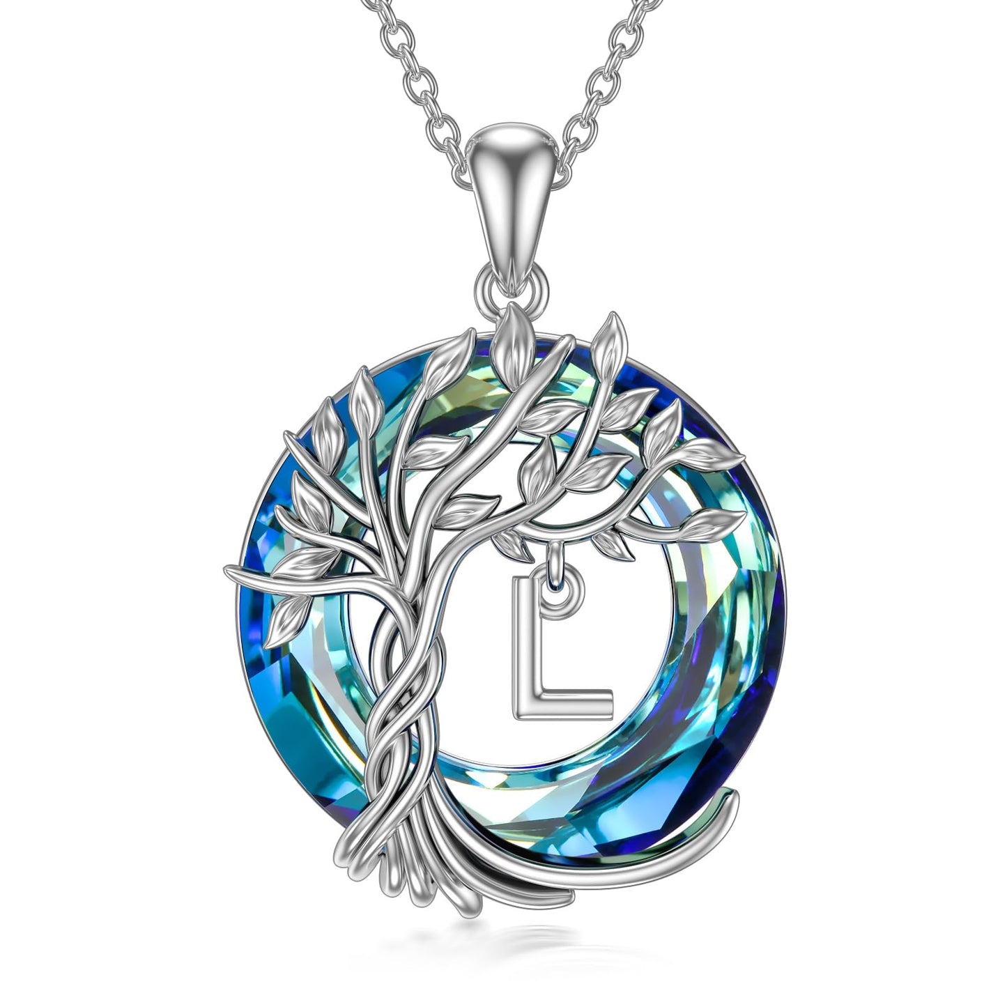 TOUPOP Tree of Life Initial Necklace Gifts for Women Sterling Silver Initial L Letter Jewelry Irish Crystal Pendant Birthday Gifts for Women Her Mom Wife Daughter