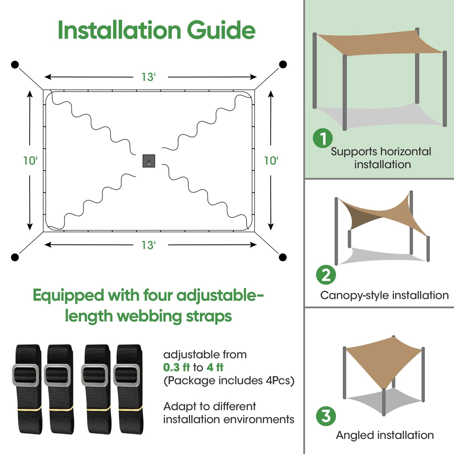SIHAIAN Sun Shade Sail 10'x13' Waterproof Rectangle Double-Rope Shade Sail 500D Heavy Duty UV Block Sunshade Canopy for Backyards, Patios, Gardens, Outdoor Activities and Facility Beige