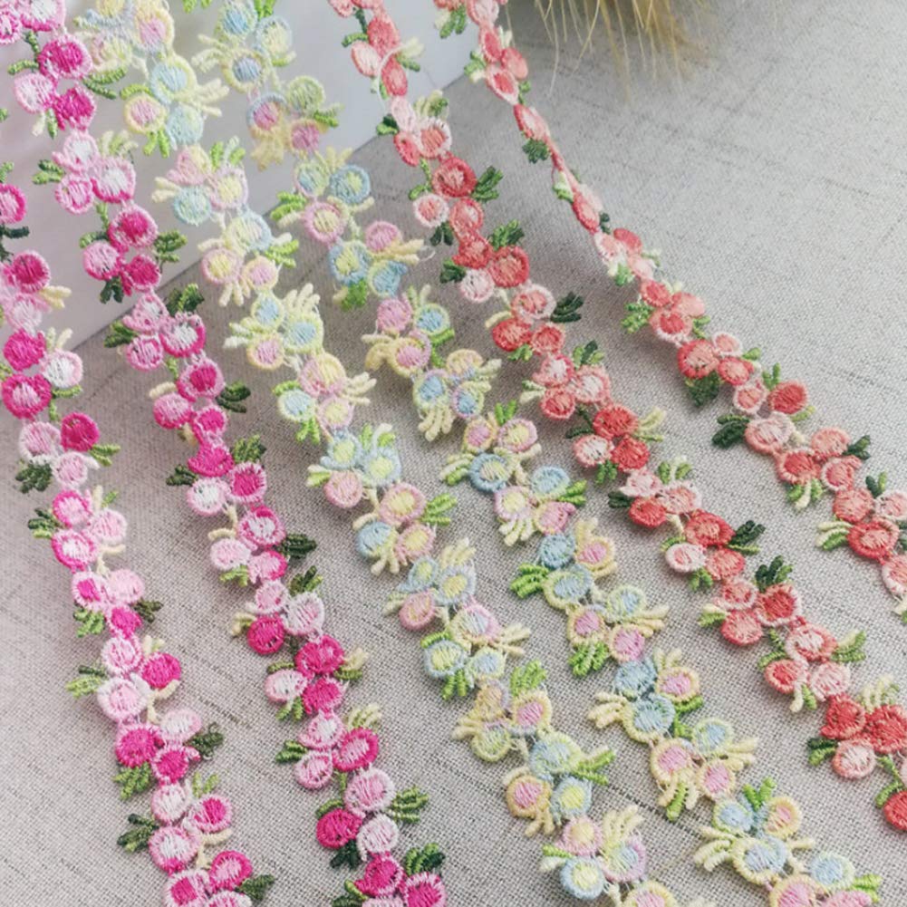 Floral Lace Trim 5 Yards Embroidery Venise Rose Flower Applique Sewing DIY Ribbon Craft for Dress Wedding Party Decoration (Pink)