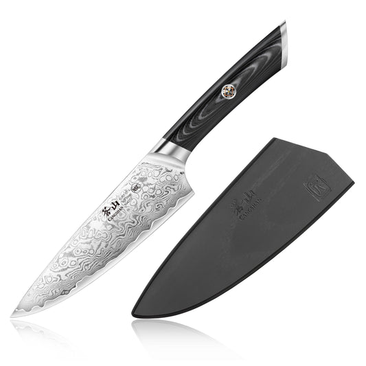 Cangshan KURO Series 6-Inch Chef's Knife with Sheath, High Carbon X-7 Damascus Steel, 504272