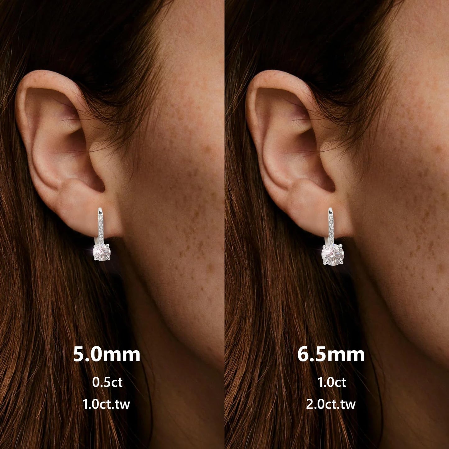KRKC Moissanite Earrings, 1.0ct-2.0ct D Color Lab Created Diamond Earring, White Gold Plated Sterling Silver Dangle Earrings S925 Leverback Drop Earring for Women Hypoallergenic Gifts for Mom Wife