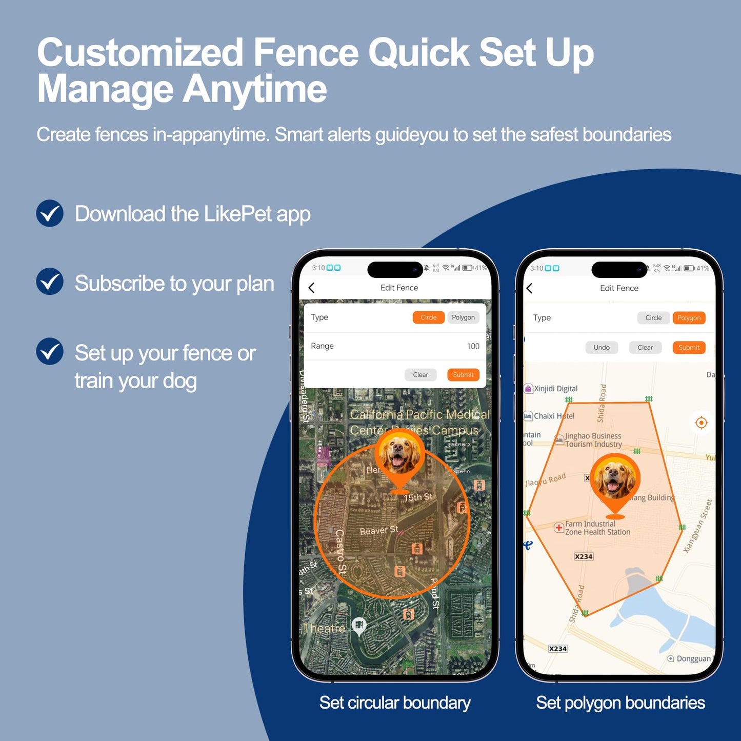 Wireless Dog Fence, GPS Dog Collar Fence System with Real-Time Tracking & Training, Portable Invisible Fence for Outdoor Use, Rechargeable Waterproof Collar Adjustable for Medium Large Dogs
