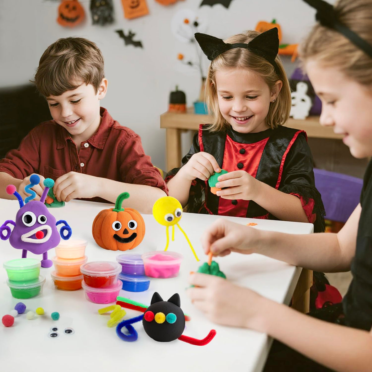 NAXYAN 16 Packs Halloween Party Favors DIY Halloween Monster Air Dry Clay Crafts Kits for Kids Halloween Treats Non Candy Toys Gifts Bulk for Classroom