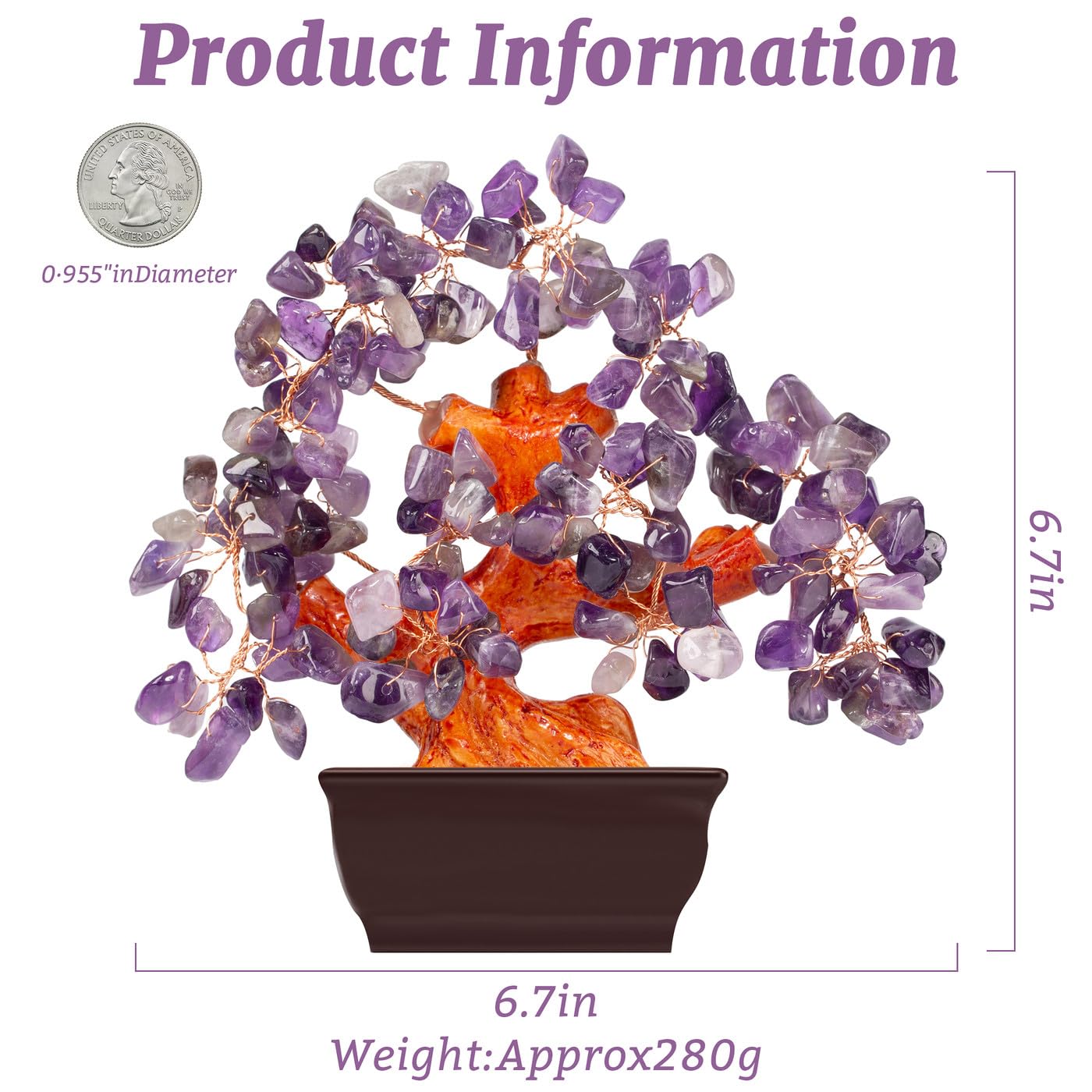 NUKAYAI Natural Amethyst Crystal Purple Money Tree for Office Home Room Desk Decor Meditation Positive Energy Feng Shui Crystals Healing Stones Luck Wealth Bonsai Trees Birthday Gifts for Women
