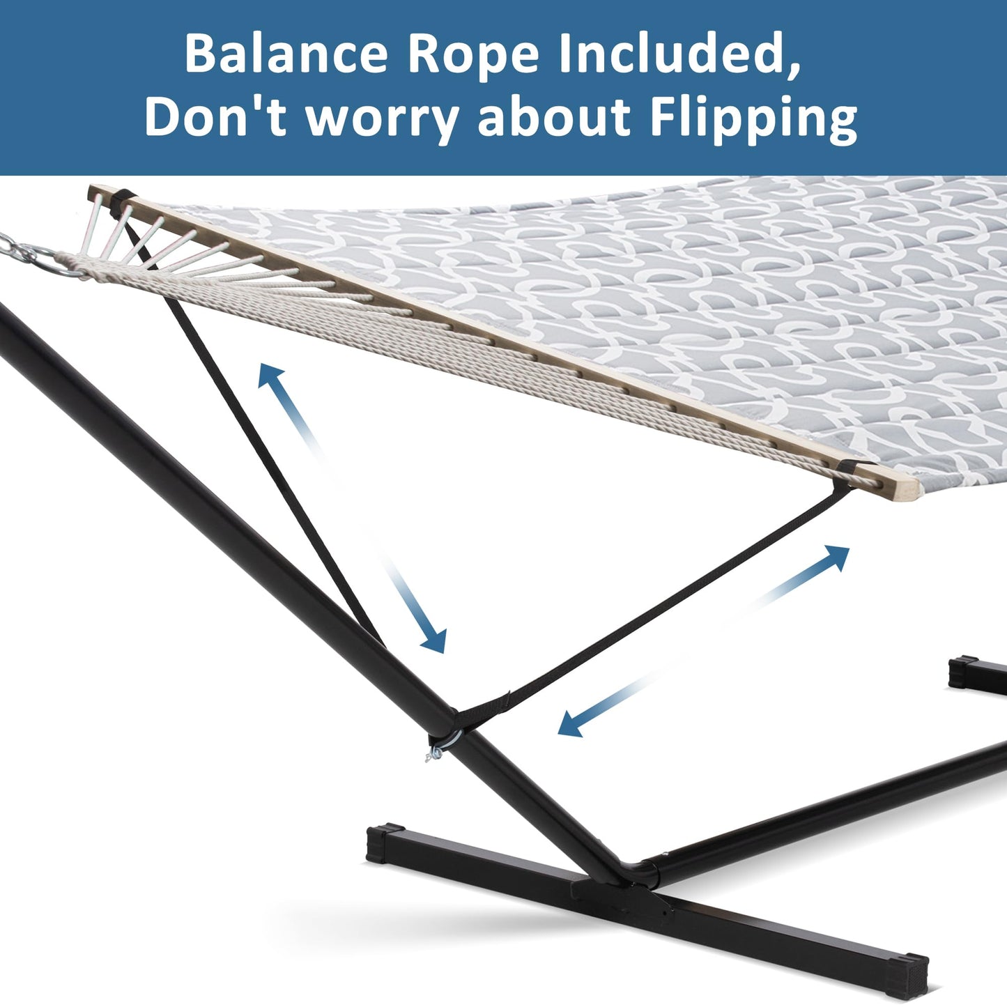 SUNCREAT 55 Inch Extra Large Double Hammock with Stand, 475lbs Capacity, Outdoor Portable Hammock with Hardwood Spreader Bar, Extra Large Pillow, Grey