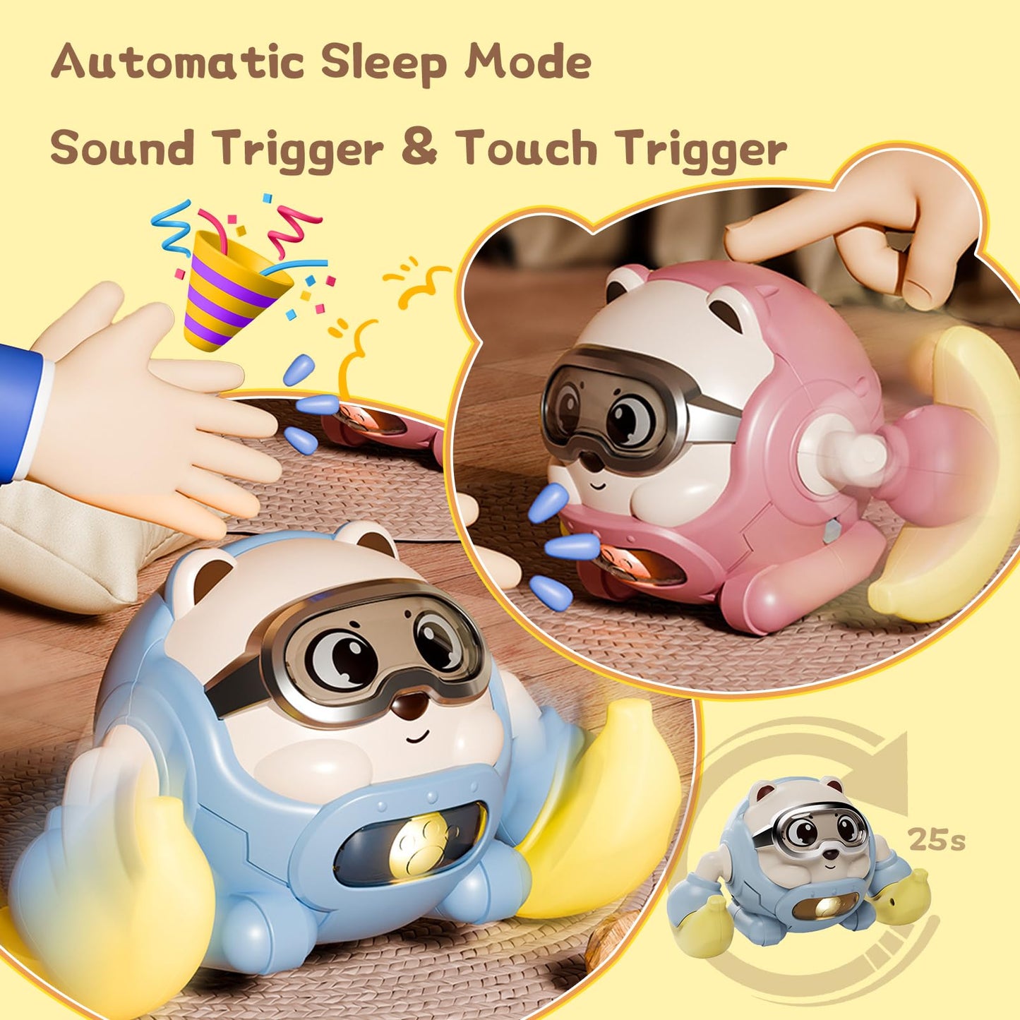 Rolling Baby Toy Crawling Toys, Baby Musical Toys 360° Rolling Bouncing Tummy Time Toys Bear Walking Moving Infants Toy, Learning Walking Toys Birthday for Toddler Boys & Girls