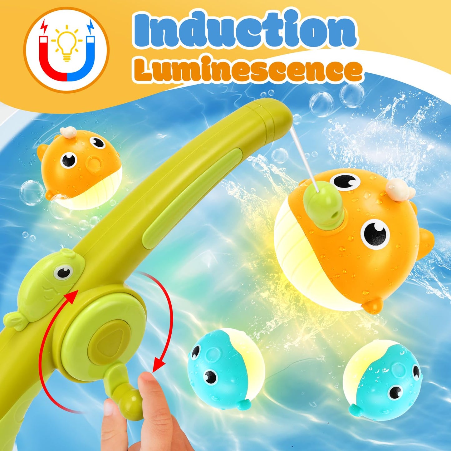 Light Up Toddler Bath Toys for Kids Ages 1- 3,7PC No Holes Baby Shower Bath Toys Set,Fun Magnetic Fishing Game Bathtub Toy,Birthday for Baby Boys Girls 1 2 3 4 5 6 Old Year