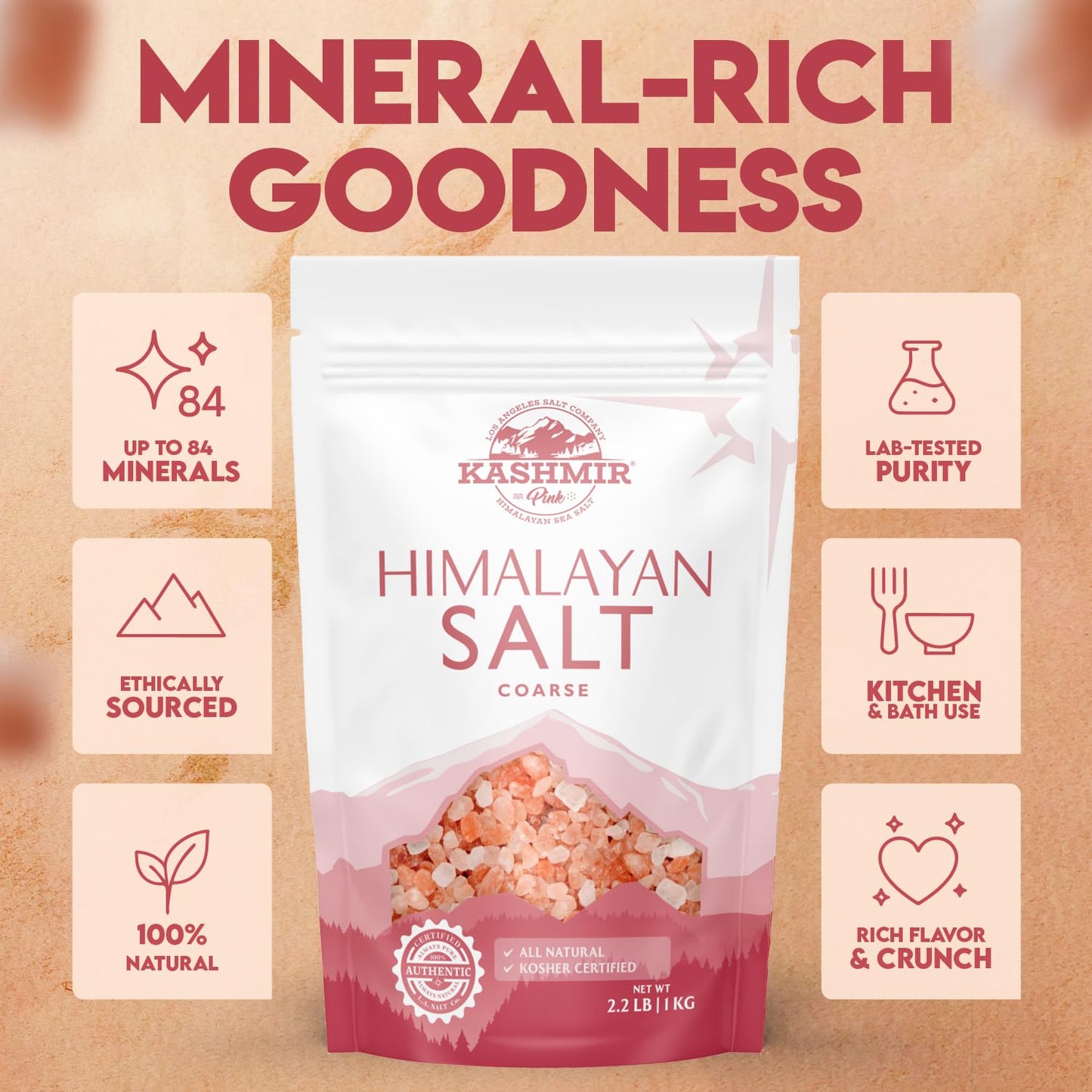 LA Salt's Kashmir Pink® Himalayan Salt, Coarse Grain (2-3mm), 55 Pound Bulk Bag
