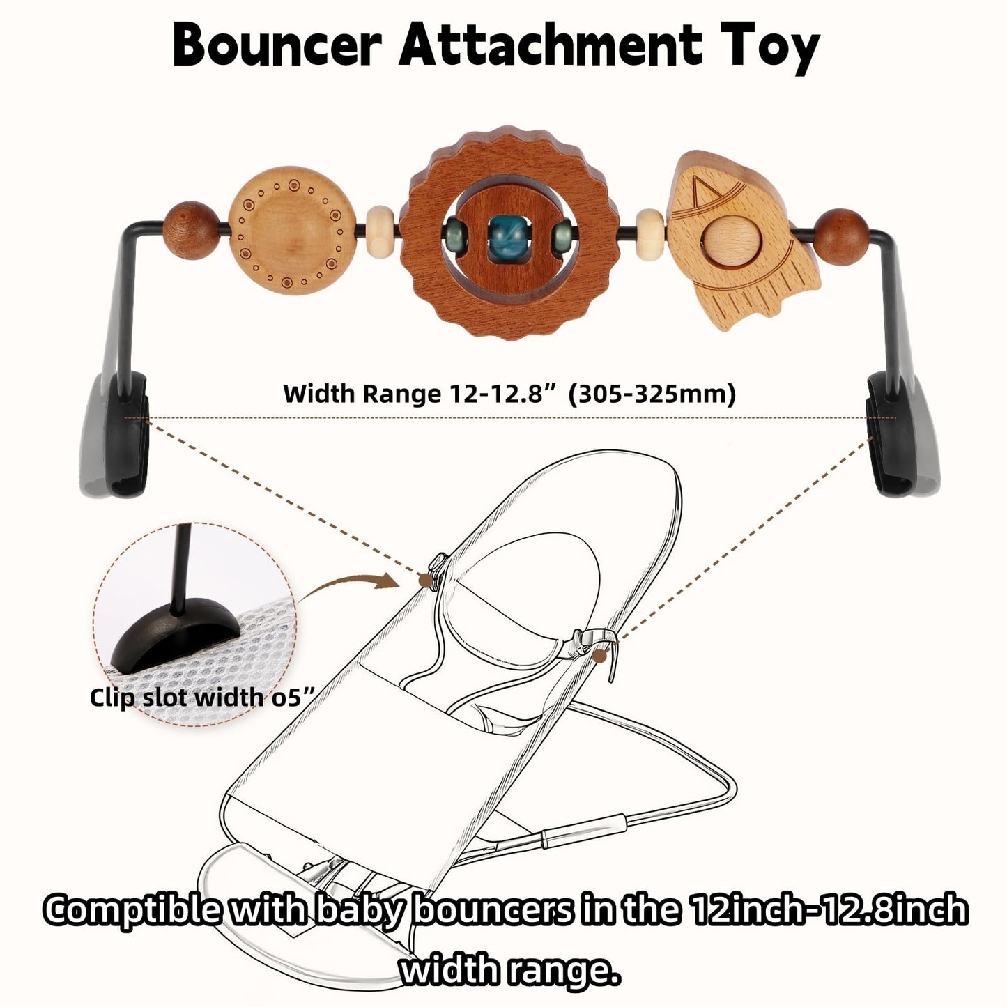 WYFWFDF Baby Bouncer Toy Bar Compatible with Baby Bjorn Bouncer， with Wooden Toys in Flying Saucer, Spaceship, and Planet Shapes to Stimulate Baby's Curiosity and Desire to Explore