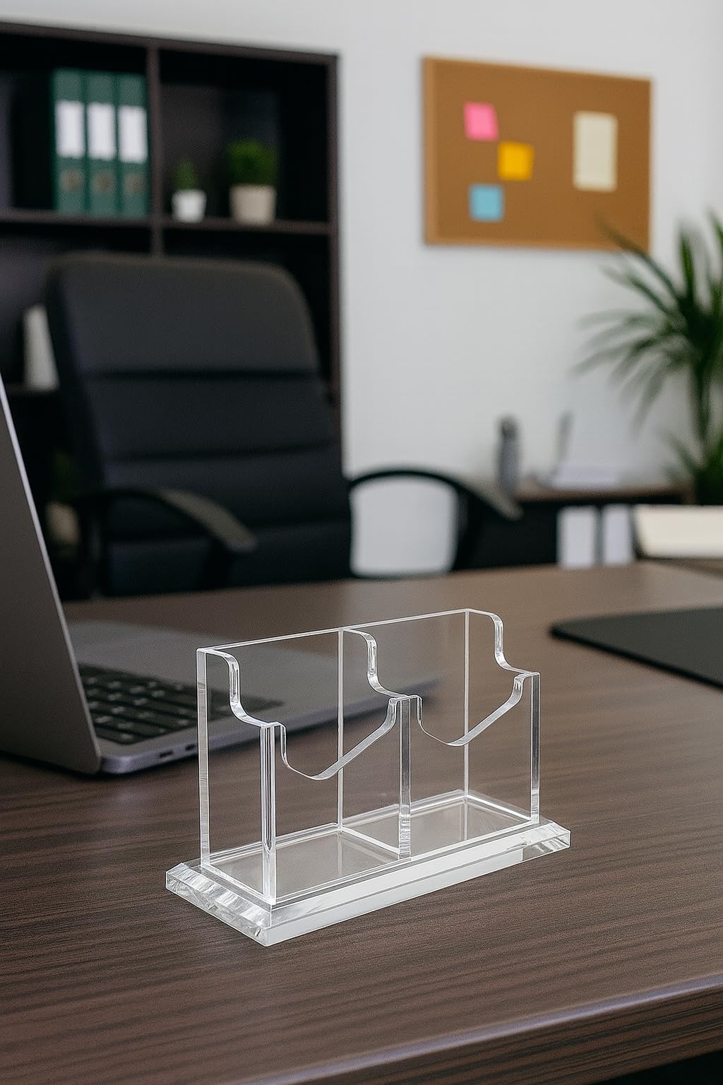 Acrylic Business Card Holder for Desk - 2 Slot Vertical Clear Business Card Display Stand, Fits Standard 2 x 3.5 Inch Cards, Office Desk Organizer for Home & Professional Use