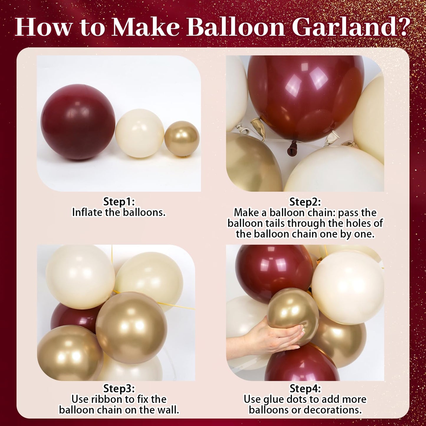 Burgundy Balloon Garland Arch Kit with Burgundy Maroon Sand White Metallic Gold Nude Balloons for Maroon and Gold Graduation Bridal Shower Party Birthday Decorations
