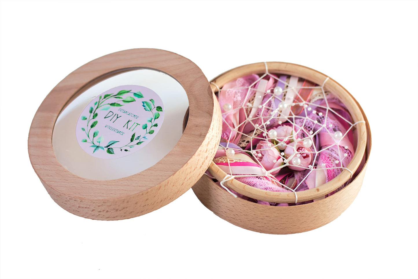DIY dream catcher kit-Make your own dreamcatcher-Craft set for kids-Do It Yourself Pink dreamcatcher-Birthday party Activity Diam 6.2 inch(15.5cm) Floral Classic Dream catcher