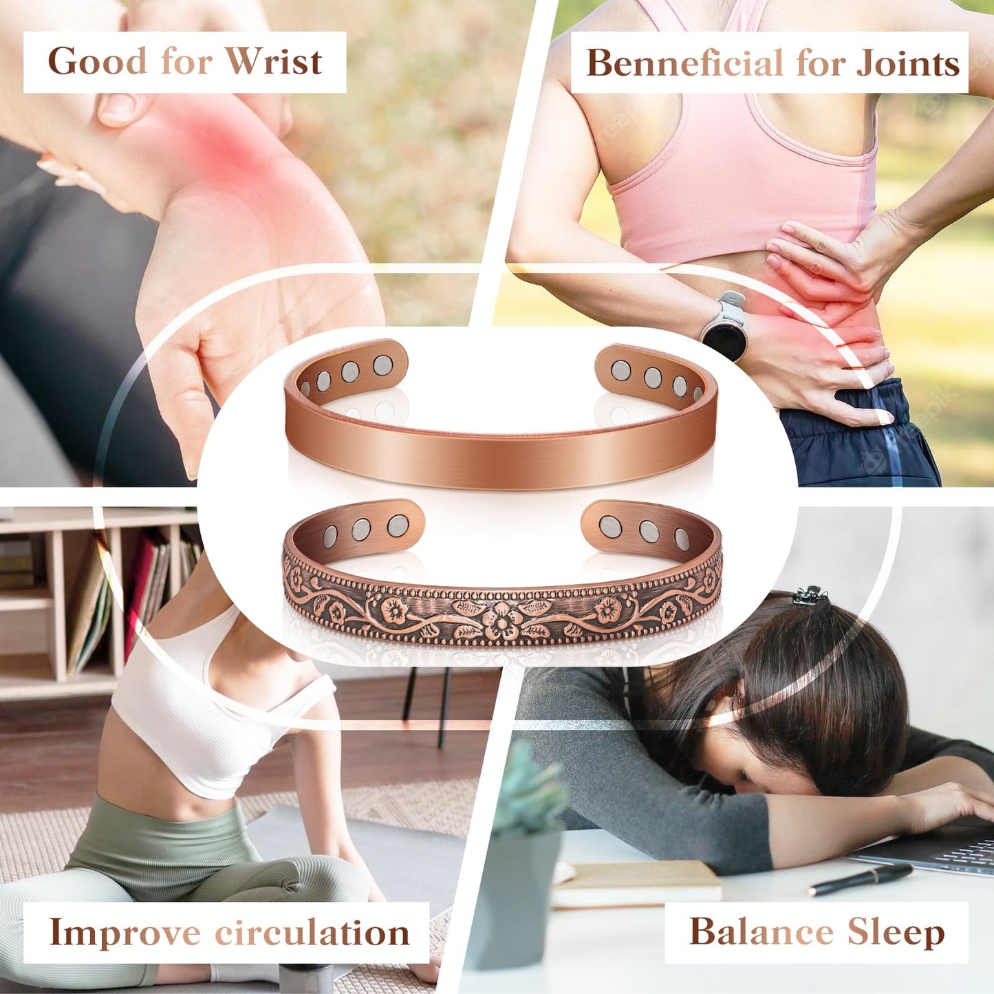 Copper Bracelets for Women Men: Lymph Detox Magnetic Bracelet, 100% Pure Copper Bracelet with 6 Magnets 3500 Gauss - Copper Jewelry Gifts