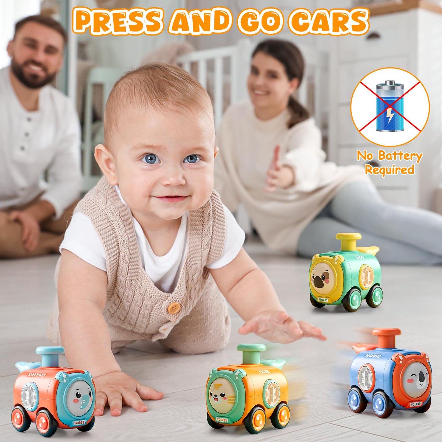 Keamaidy Baby Train Car Toys for Toddler 1-3, 4PCS Press to Go Push Car, Infant Play Whistle Vehicle Toy Set for 12-18 Months, 1st Birthday Christmas Easter Gifts for 1-2 Years Old Boys