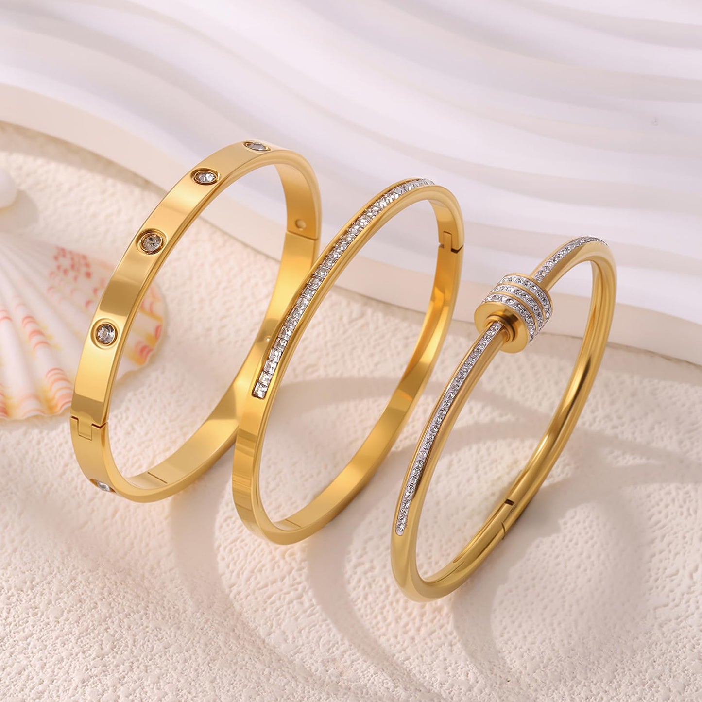 Camhanno Gold Bracelets for Women - Crystal Stackable Bangles with Friendship & Love Theme - Stainless Steel Jewelry, Ideal Birthday Gift (Style 4)