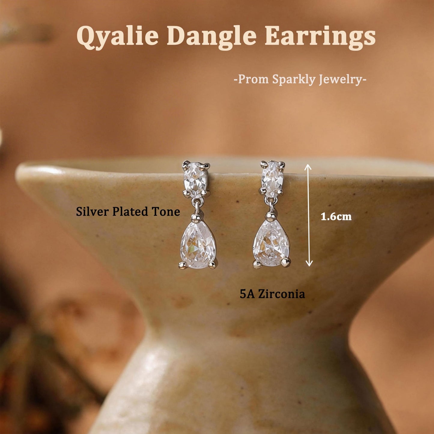 Qyalie Dangle Drop Earrings for Women Wedding Bridal Rhinestone Long Cubic Zircon Dangling Crystal Chandelier Sparkly 14K Gold Plated Dainty Trendy Jewelry (Silver-Two CZ)
