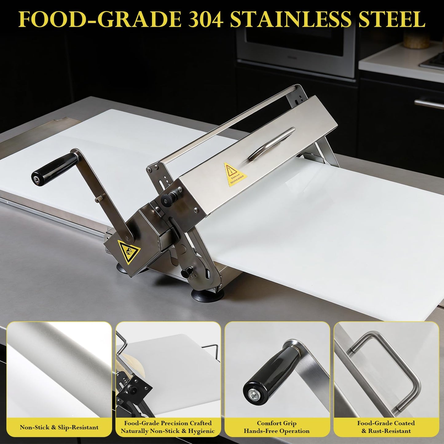 ATOLS 40.9''x15.5" Folding Dough Sheeter, Dough Roller Machine for Commercial Use, 0.2-27mm Adjustable Thickness Stainless Steel Manual Dough Sheeter Machine with Board