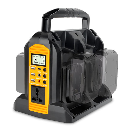 350W Power Inverter for Dewalt 20V 60V Li-ion Battery, 4-Port 20V to 120V Pure Sine Wave Inverter with LED Light, 3 USB-A Port, 1 USB-C Port, 1 DC Port, Power Station for Outdoor Camping (Tool Only)