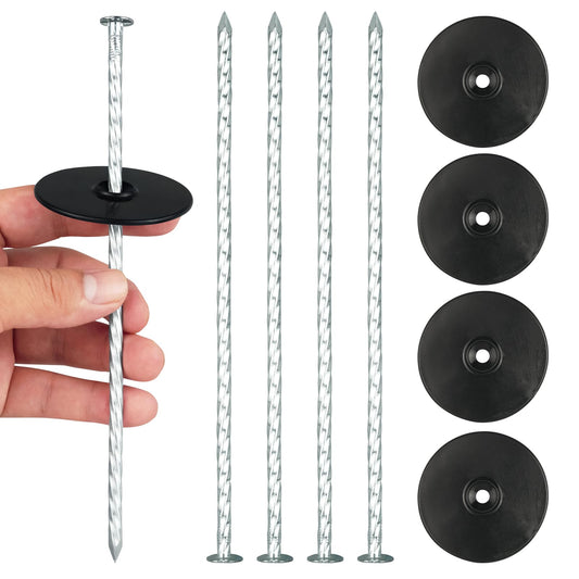 EISENSP 8 Inch Heavy Duty Landscape Stakes with Gasket Caps - 50 Sets Galvanized Spiral Garden Landscape Stakes Kit for Securing Weed Barrier Fabric, Artificial Turf, Tent and More