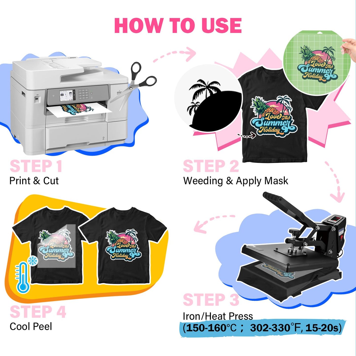 TECKWRAP Heat Transfer Mask for Heat Transfer Paper for T-Shirts 1 roll, 11.7" X 170" Masking Film Clear Iron on Transfer Tape for HTV Printable Heat Transfer Vinyl