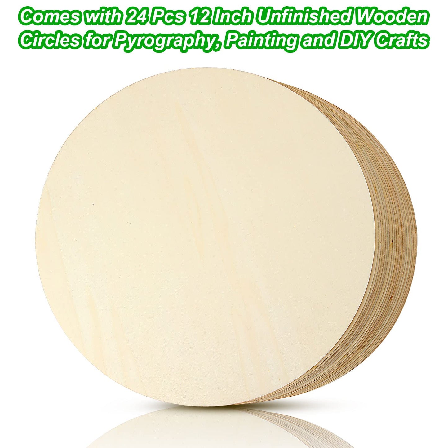 24 Pack 12 Inch Wood Rounds Unfinished Basswood Plywood Wooden Sheets Blank Wood Circle for Crafts Painting School Projects Door Hanger Wood Burning