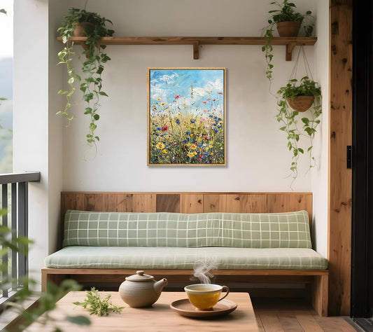 Framed Colorful Floral Canvas Wall Art Wildflower Plant Poster Print Artwork Oil Painting Style Flower Wall Decor Picture for Bedroom Living Room Bathroom Farmhouse Home Decoration 8x10in