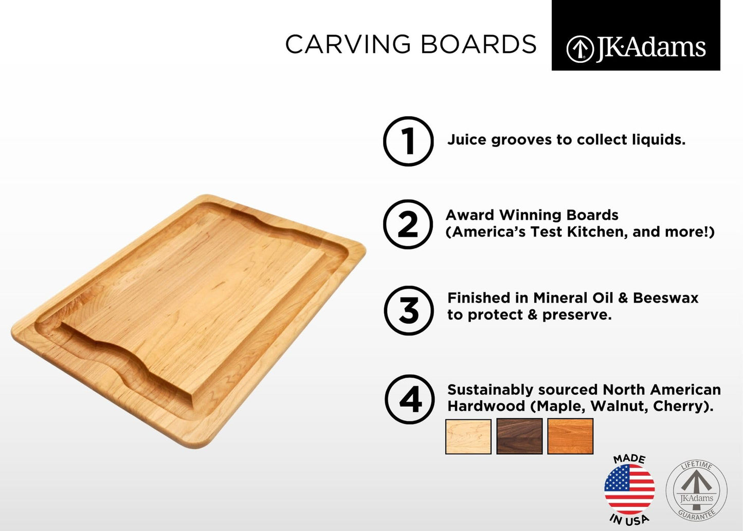 JK Adams Walnut Carving Board with Juice Grooves - 20x14 - Butcher Block Cutting Board - Great for Holiday Dinners, Brown