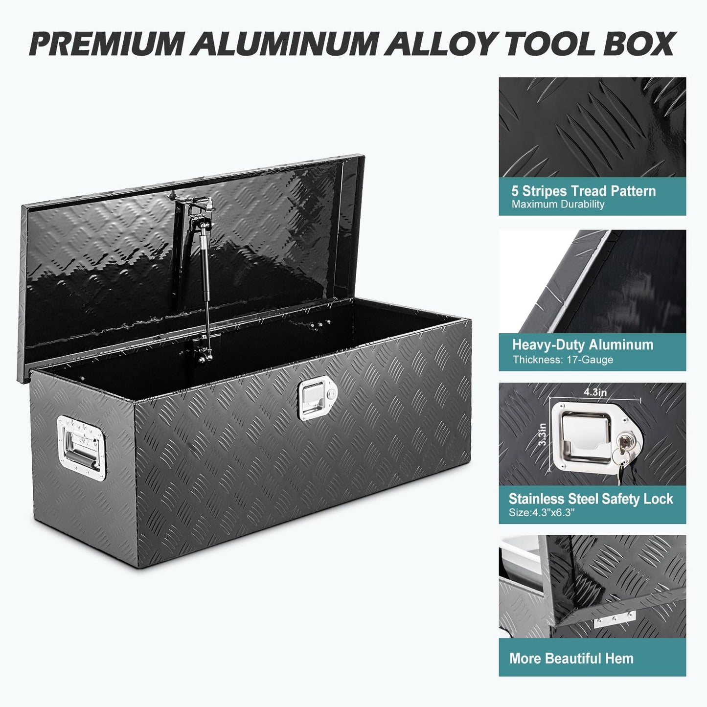 KING CHAO FOO 36" Lx15 Wx15 H Aluminum Tool Box, Heavy Duty Truck Bed Toolboxes with 2 PCS Keys, Upgraded Widest Tool Box Used for Truck Bed Storage,Trailers,Pickup,RV, All-Weather Use