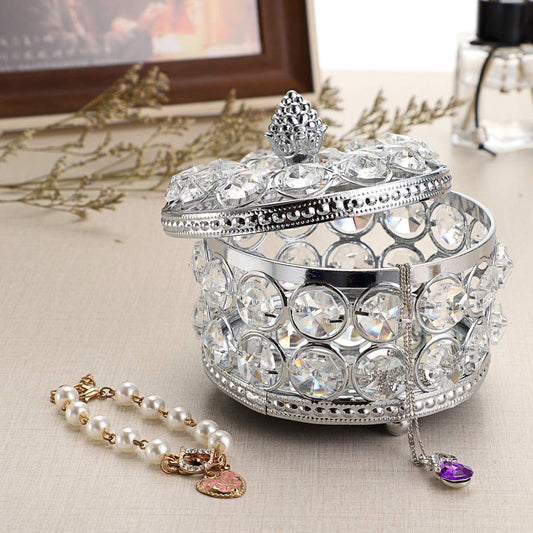 Hipiwe Crystal Mirrored Jewelry Box Jewelry Trinket Organizer Box Home Decor Ring Earrings Necklace Storage Holder Keepsake Box