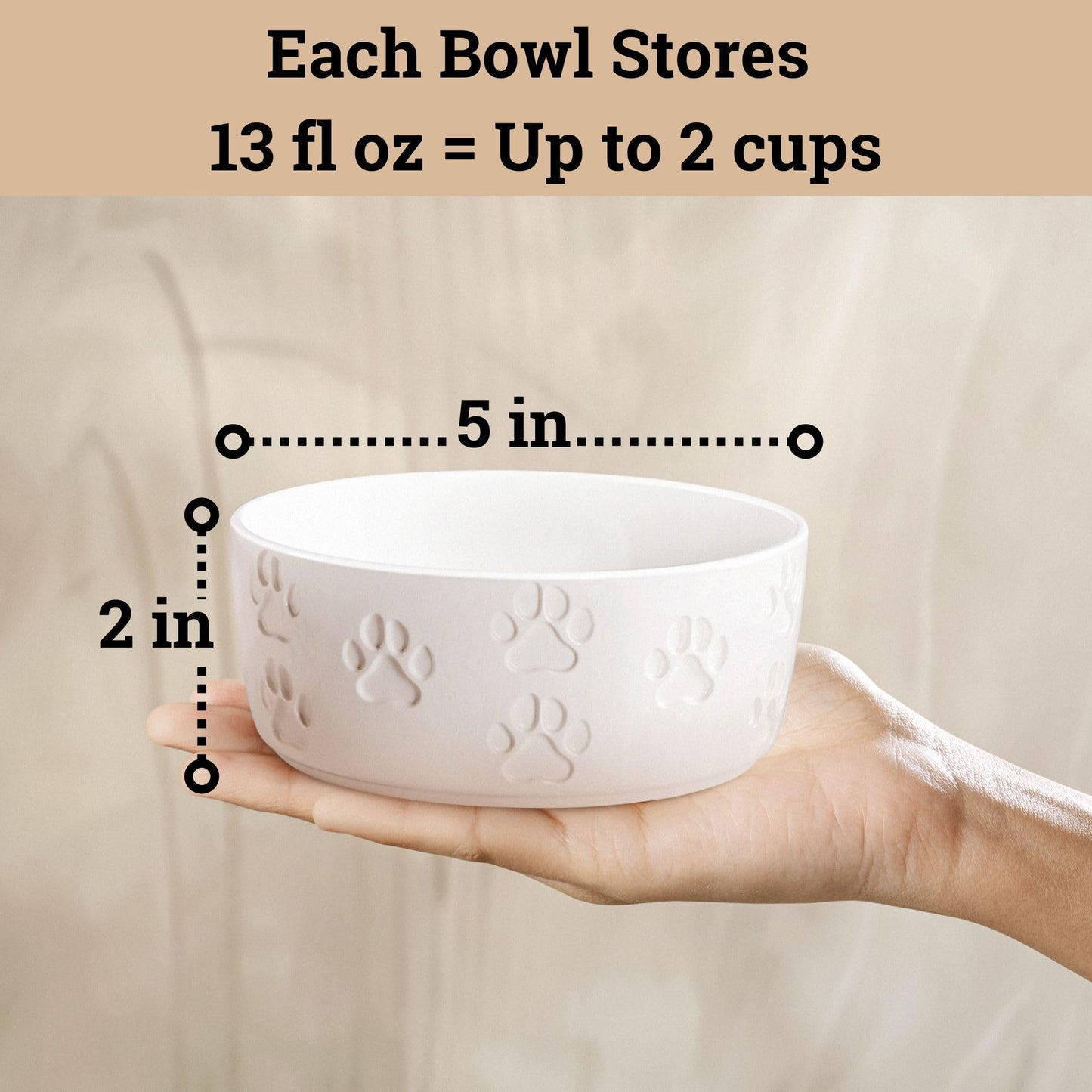 Ceramic Dog Bowl Set of 2 with Anti-Skid Base - 5" Wide x 2" Tall Ceramic Dog Bowls for Small Dogs - 2 Cup Capacity Food and Water Bowls for Dogs - Rubber Bottom Pet Bowl Set of 2 for Small Pets