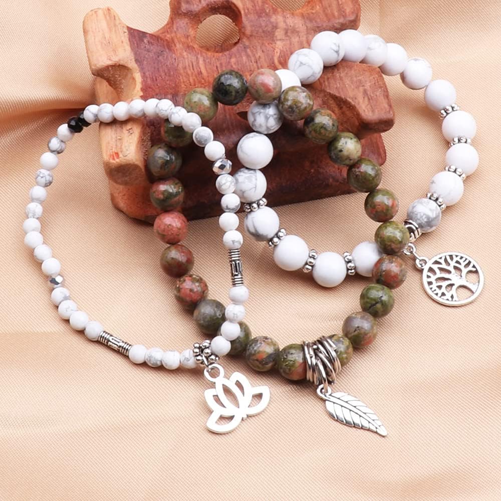 UEUC Tree of Life Yoga Healing Stone Bracelets,Multilayer Lotus Chakra Stone Reiki Bracelet Sets,Anxiety Crystal Natural Stone,for Women Stress Relief(#171)