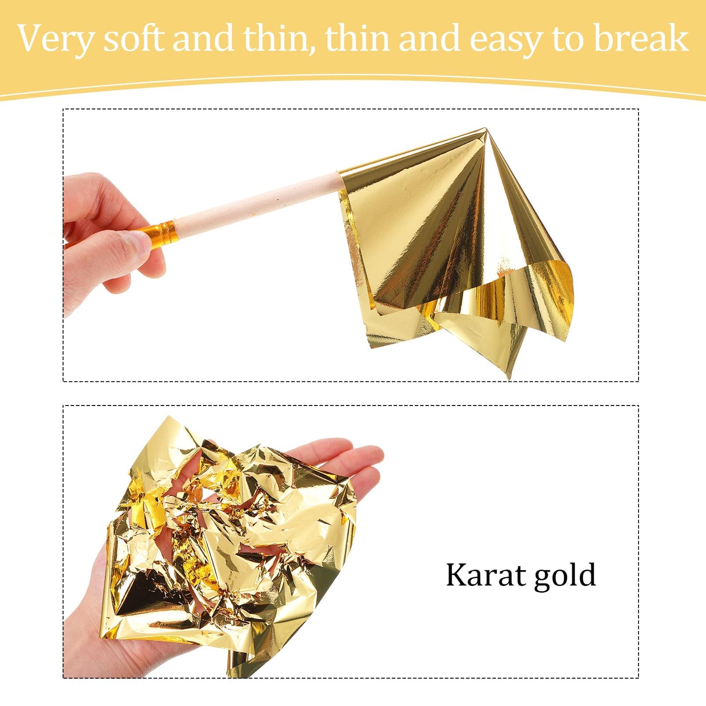 Cunhill 100 Pcs Gold Leaf Sheets for Art Foil Paper Leaf Art Foil Sheets Gilding Brush Thin Paper Craft for Painting Gilding Crafting Decoration,5.5 x 5.5 Inches (Karat Gold)