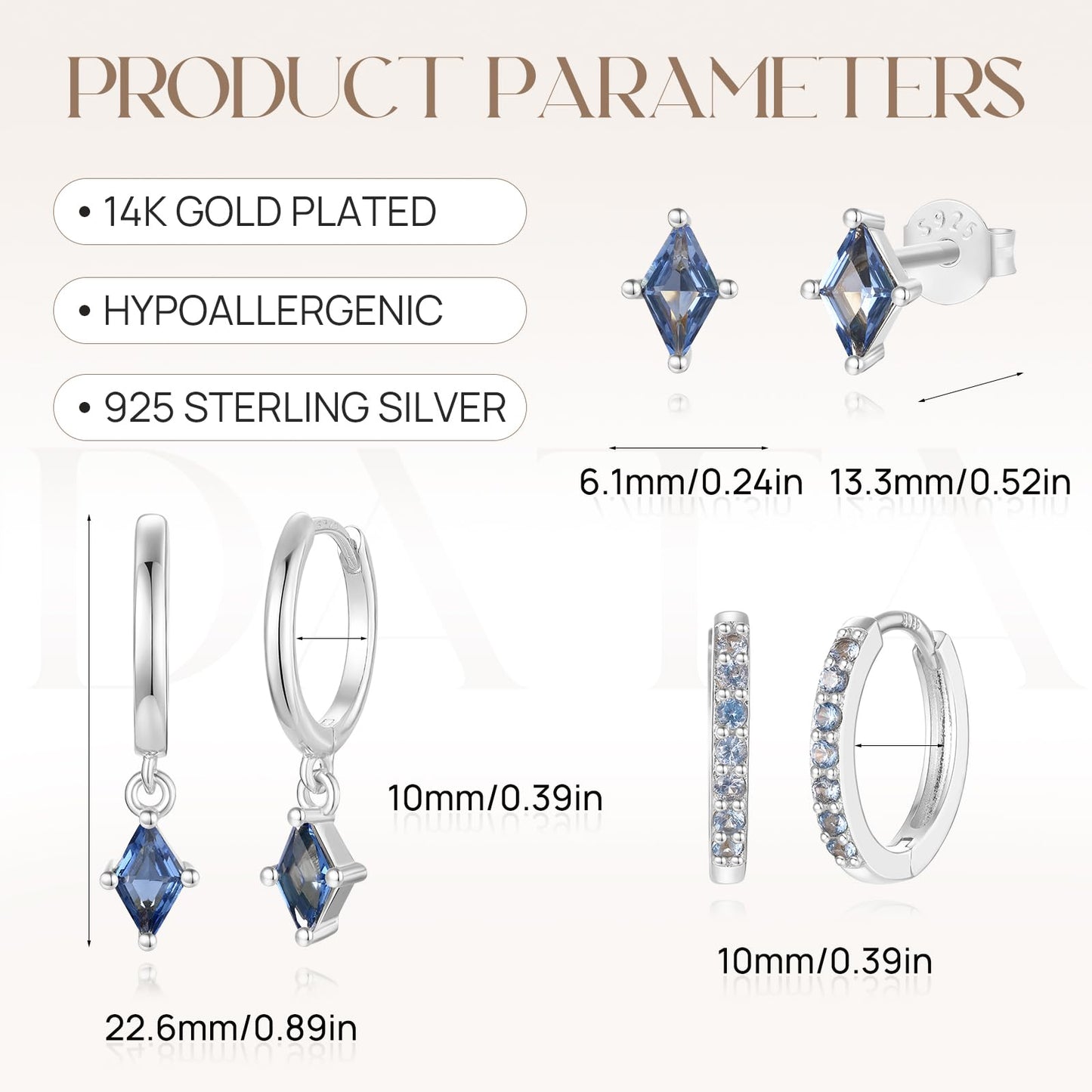 925 Sterling Silver Earrings Set for Women, Dainty Silver Cartilage Huggie Hoop Earring, Hypoallergenic Earrings Trendy Small Silver Earring Stacks for Multiple Piercing, Blue CZ Earring for Women
