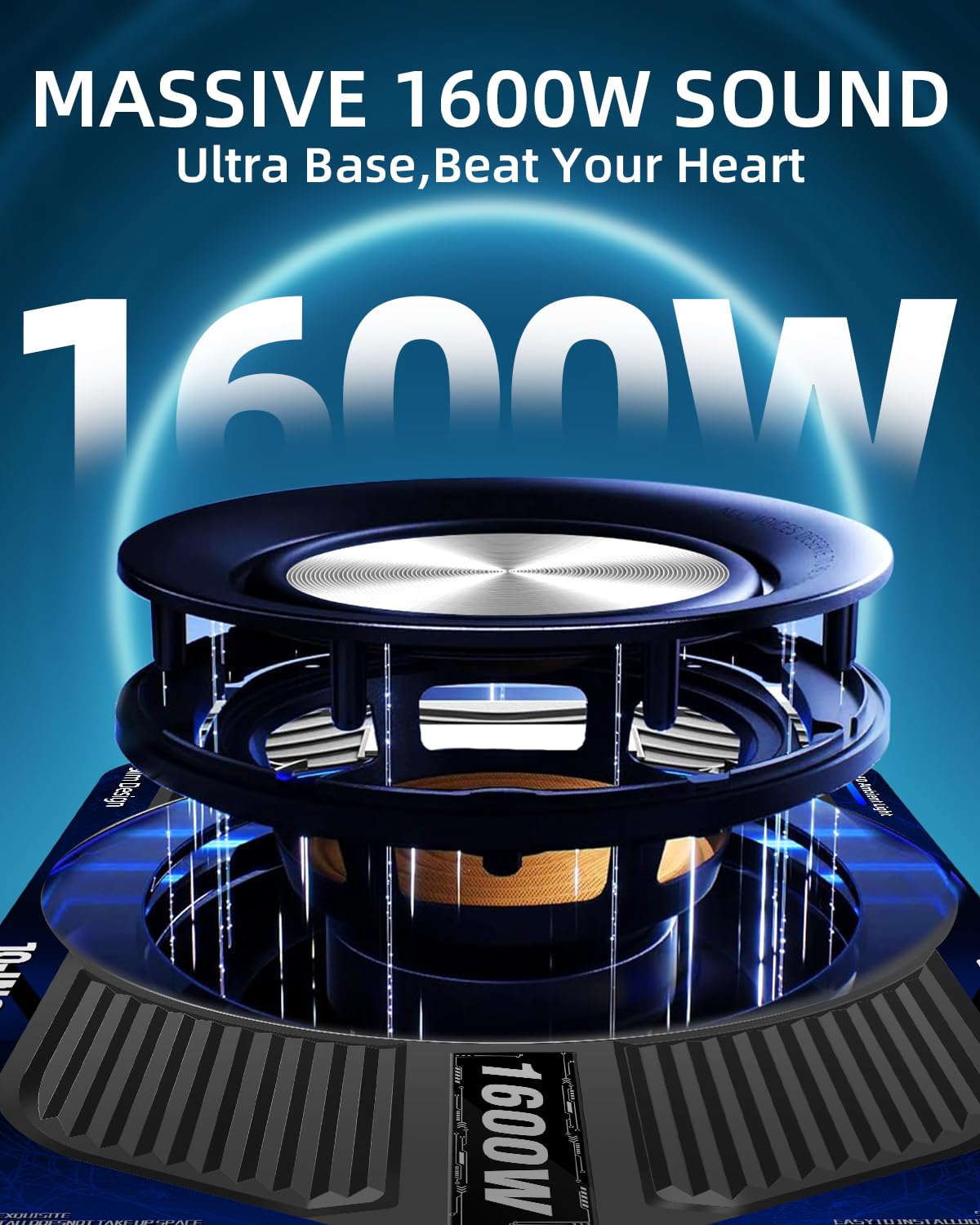 SUBPULSIX 1600W Slim Underseat Car Subwoofer and Amp Package with LED Switch, Powered Subwoofer Car Audio with Built-in Amp, Low Pass/Gain/Bass Boost Control, Deep Distortion-Free Bass for Truck SUV