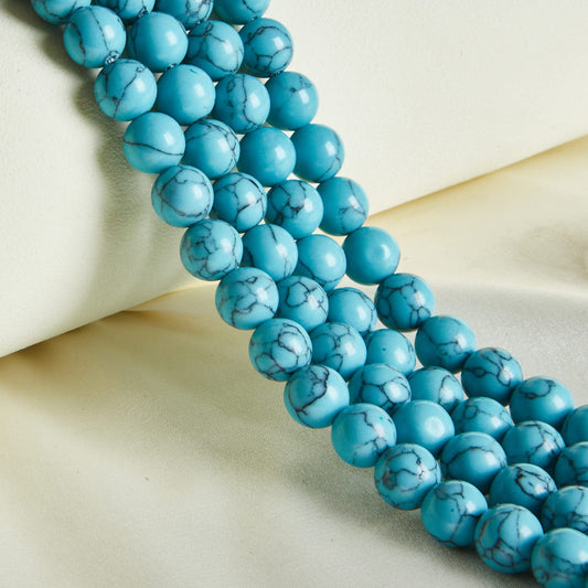 45pcs 8mm Natural Blue Turquoise Beads Gemstone Beads Round Loose Beads for Jewelry Making
