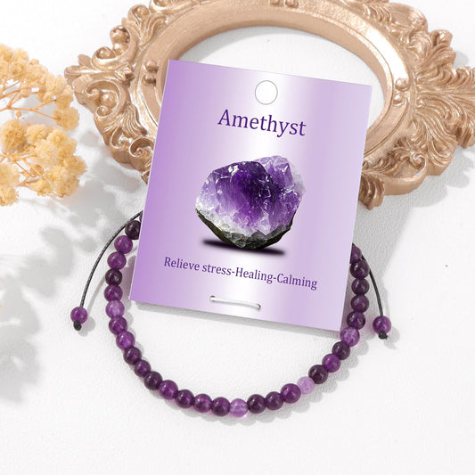 Pendlixy Adjustable 4mm Amethyst Natural Small Gemstone Beaded Bracelet Gravel Beads Crystal Healing Bracelet for Women Reiki Spiritual Jewelry Gifts