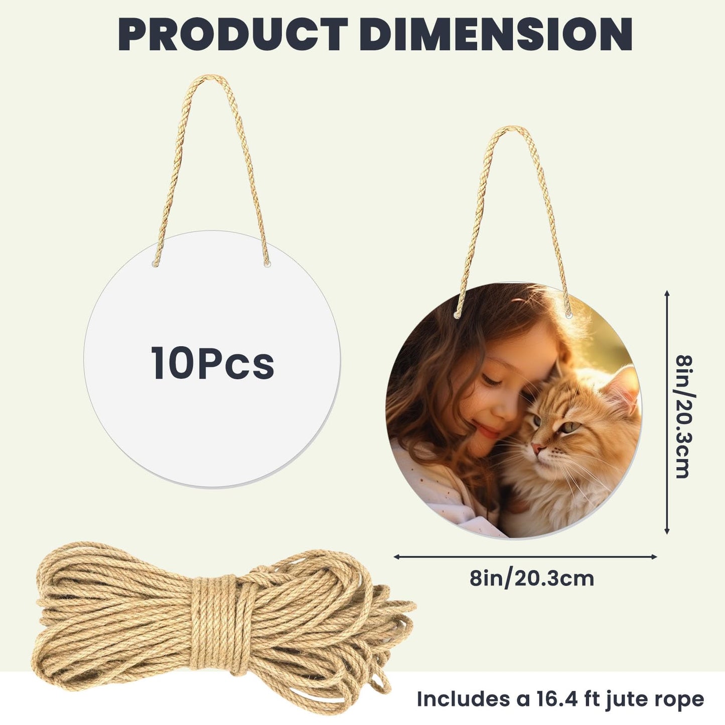 AceSubli 10 Pcs Sublimation Door Hanger Blanks 8 Inch, Round Metal Sublimation Sign Blanks, Aluminum Sublimation Ornament Door Hanger Metal Sign Blank for Yard Home Christmas Halloween Decor
