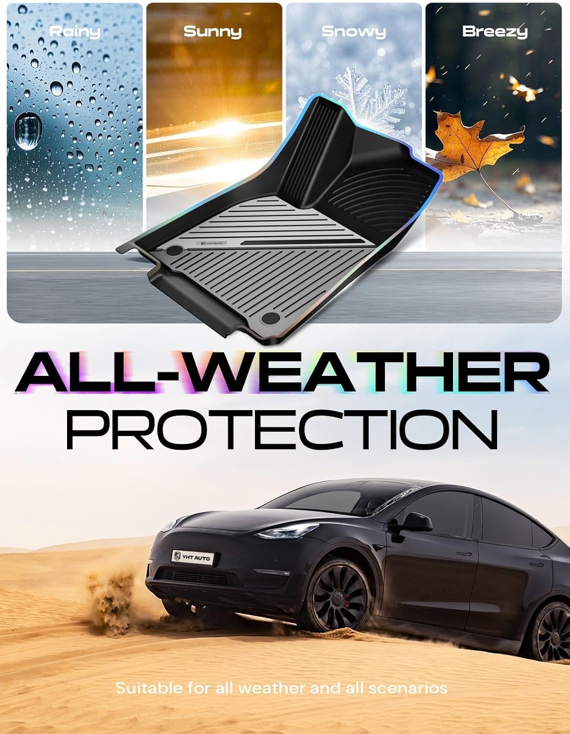 YHTAUTO Upgrade Obsidian Black Car Floor Mats Fit Tesla Model Y 2020-2024 2025 2026 Juniper TPE Dual-Tone All Weather Car Mats, Custom Fit Model Y Acessories, Anti-Slip, Easy to Clean, Odorless Liners